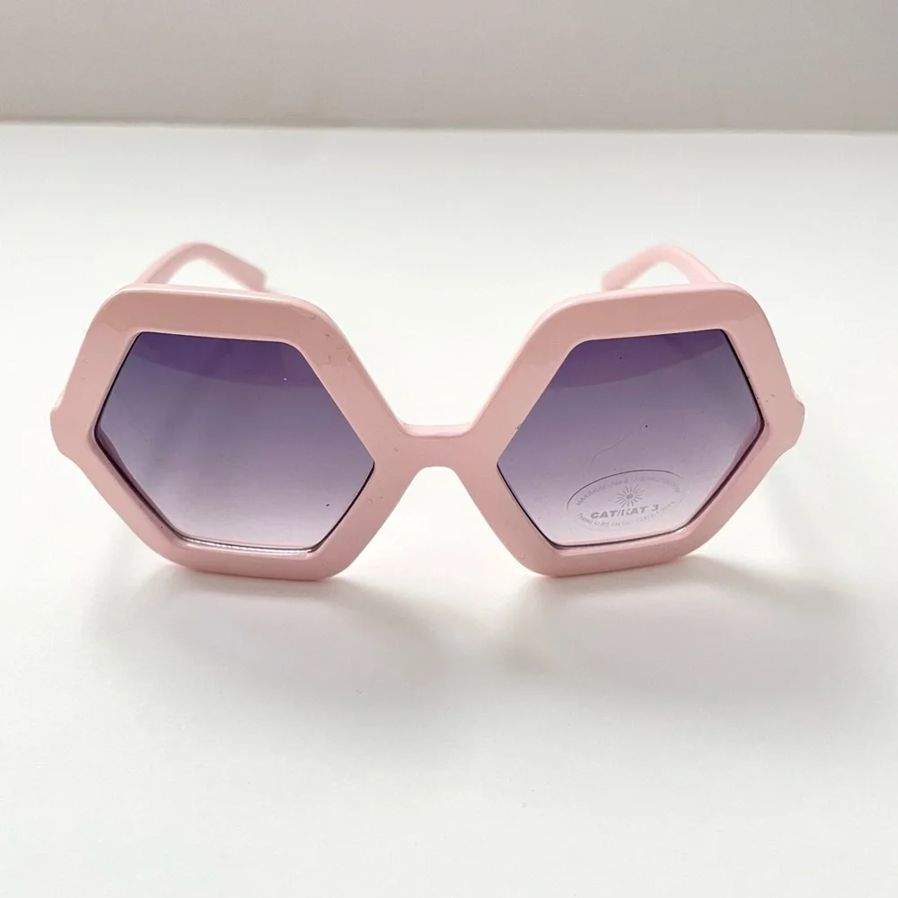 Girls Pink Sunglasses With Hexagon Frames- Super Chic!
